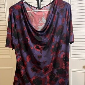 George Red and Blue Draped Blouse Short Sleeve